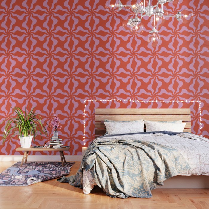 Retro Orange Pink Abstract 70s Pattern Wallpaper