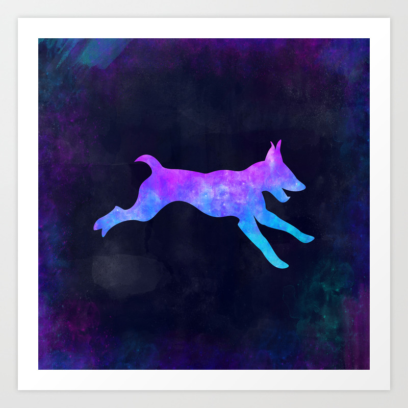 Dog In Space Animal Graphic Art Watercolor Canvas Painting