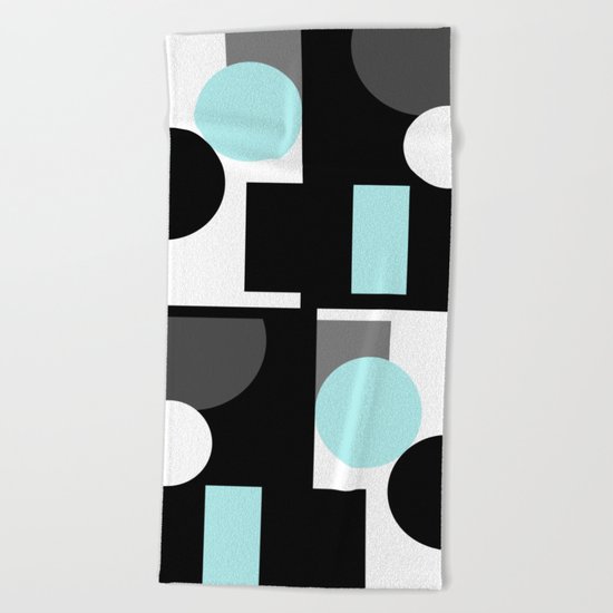 An abstract geometric pattern . Geometric shapes . Black sky blue white pattern . Beach Towel