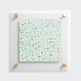 Gold Musical Notation Pattern on Aquamarine Blue Floating Acrylic Print