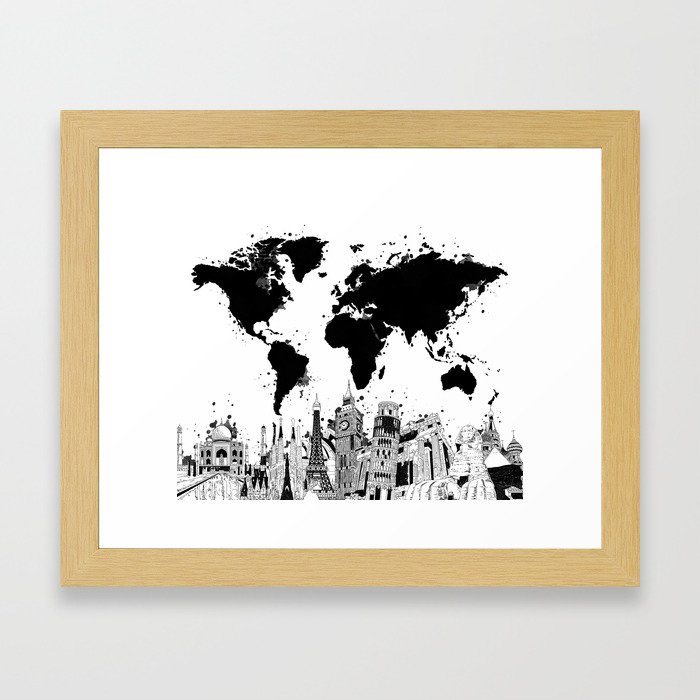 world map city skyline 4 Framed Art Print