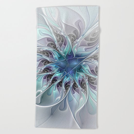 Flourish Abstract, Fantasy Flower Fractal Art Beach Towel