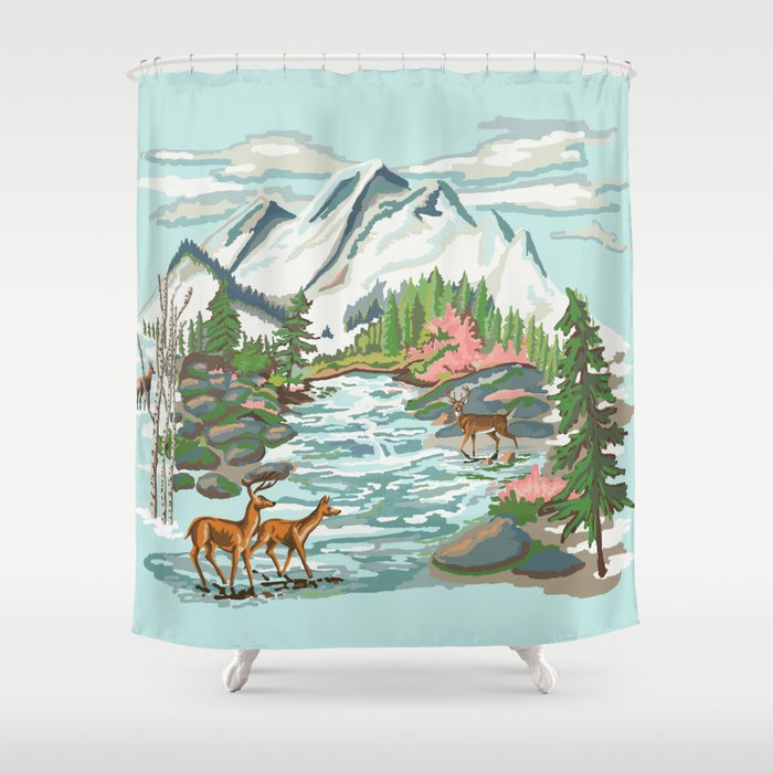 Paint by Number Mountain Medow Shower Curtain