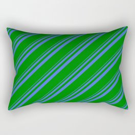 [ Thumbnail: Royal Blue and Green Colored Stripes/Lines Pattern Rectangular Pillow ]
