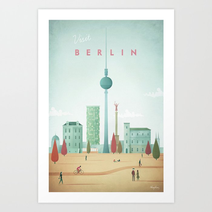 Vintage Berlin Travel Poster Kunstdrucke | Graphic-design, Digital, Illustration, Vector, Typografie, Architektur, Illustration, People, Vintage