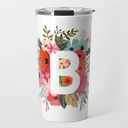 B – Monogrammed Floral Initial Travel Mug