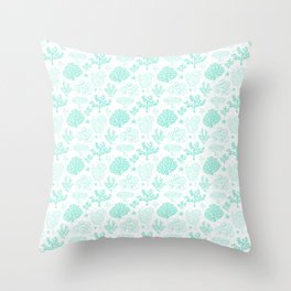 Mint Blue Coral Silhouette Pattern Throw Pillow