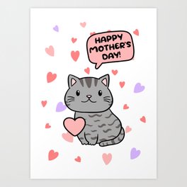 Grey Cat Mother's Day Art Print