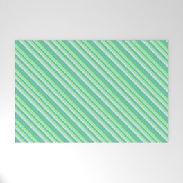 [ Thumbnail: Aquamarine, Green, and Lavender Colored Lined/Striped Pattern Welcome Mat ]