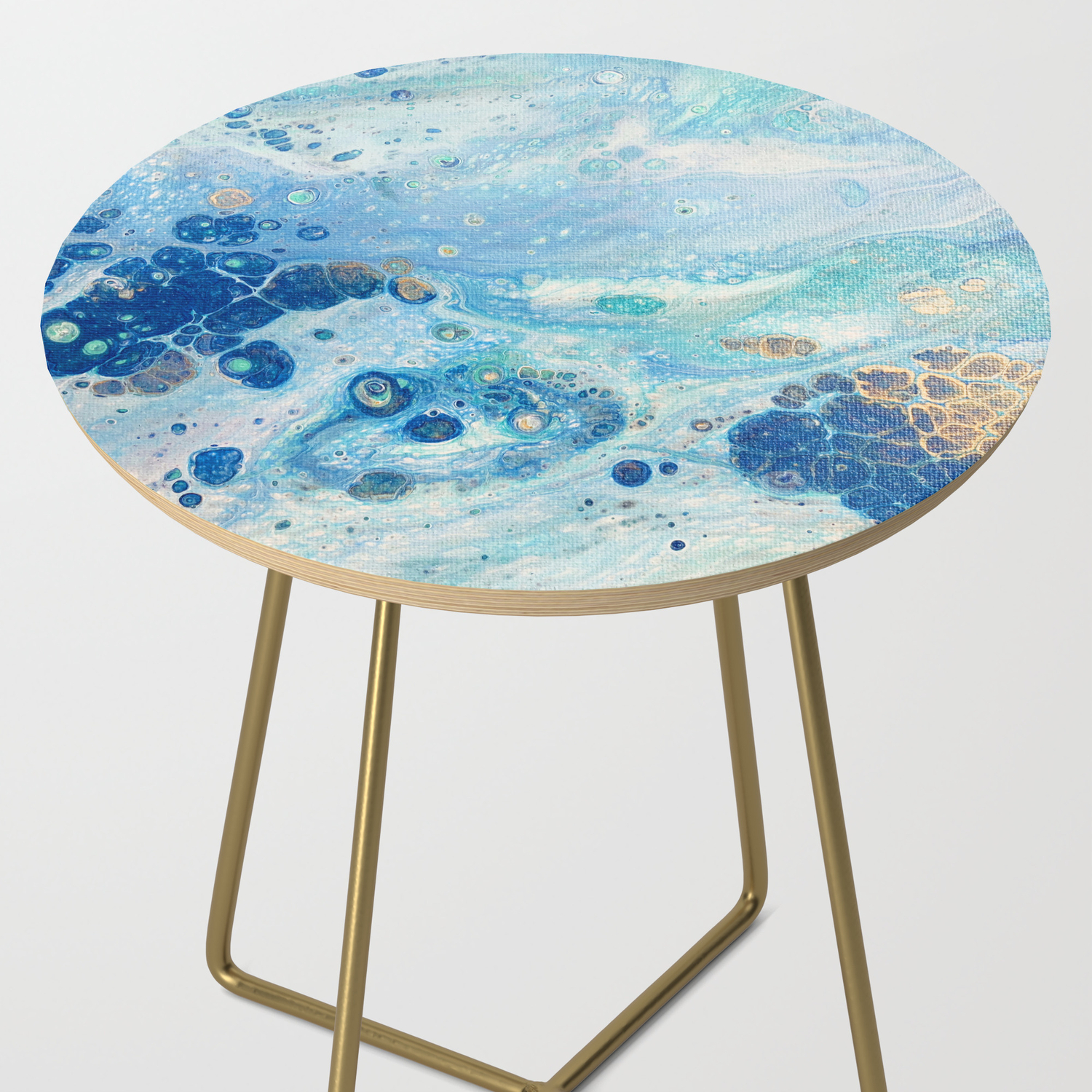 Under The Sea Blue Abstract Acrylic Pour Art Side Table By