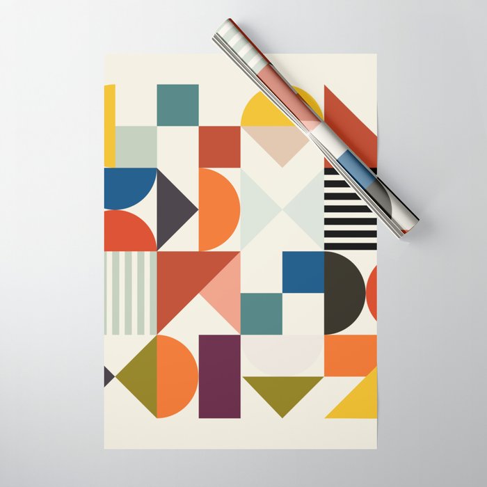 mid century retro shapes geometric Wrapping Paper