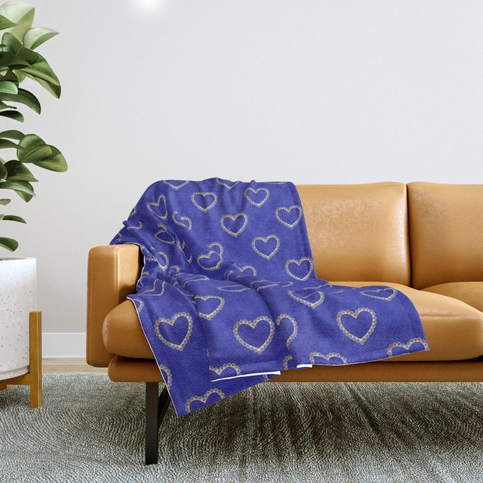 Denim with hearts Throw Blanket