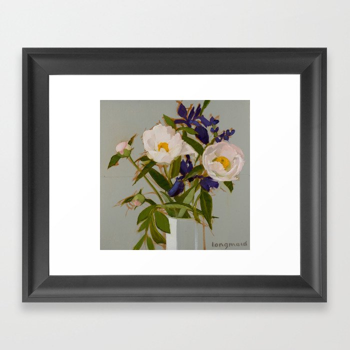  White Peonies and Wild Iris Framed Art Print