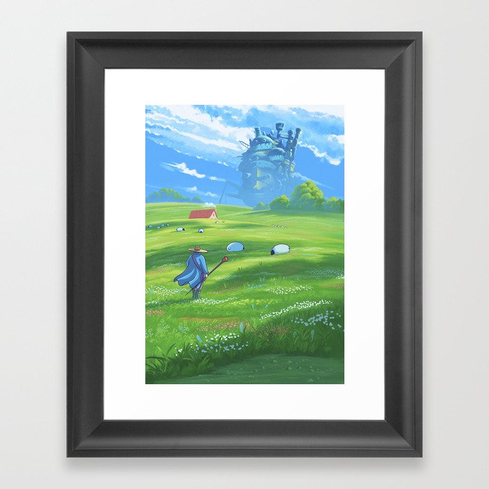 Green field and Castle Framed Art Print