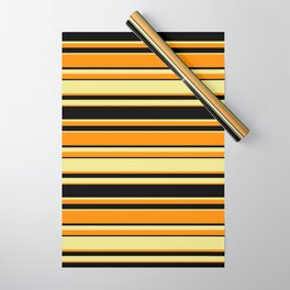 [ Thumbnail: Dark Orange, Black, and Tan Colored Lines Pattern Wrapping Paper ]