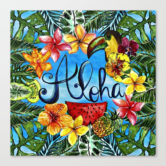 Aloha - Tropical Flower Food and Animal Summer Design on #Society6 Canvas Print