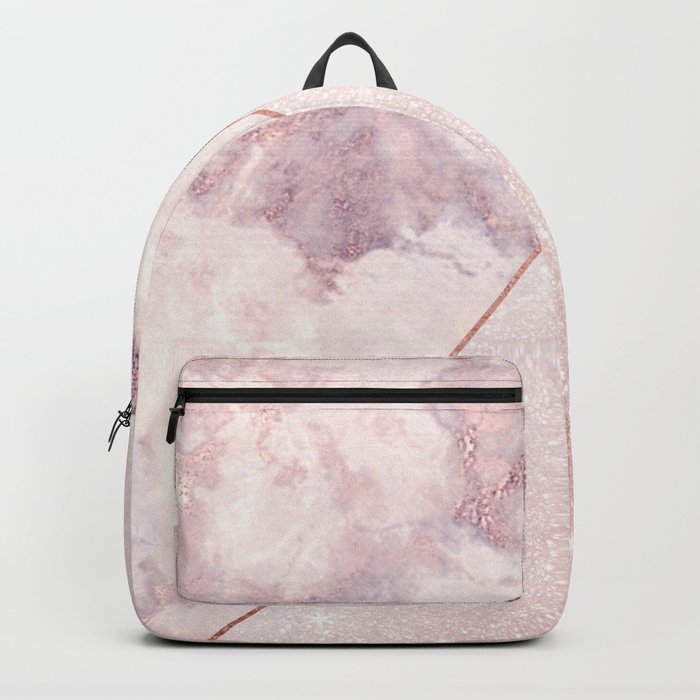 Girly blush pink faux rose gold marble glitter Backpack