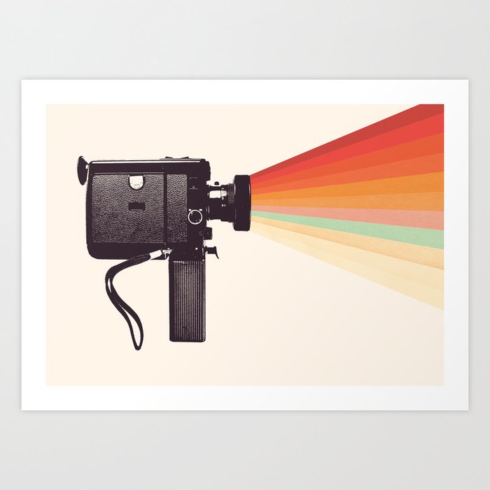 Movie Camera Rainbow Art Print