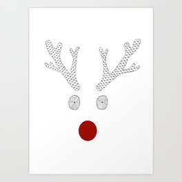 Rudolph the Reindeer | Hand drawn zentangle illustration christmas art |  Art Print | Festive, Rudolph, Winter, December, Black and White, Drawing, Xmas, Animal, Painting, Zen 