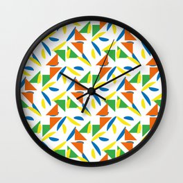 Ornaments damask seamless yellow orange green red blue dots triangles decorative graphic vector pattern-07 Wall Clock