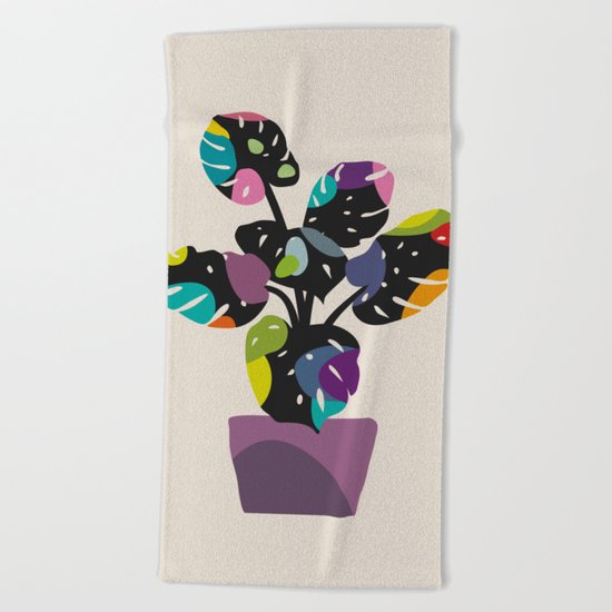 Happy Bright Leaves - Monstera (II) Beach Towel