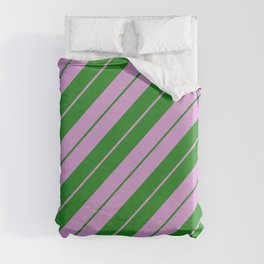 [ Thumbnail: Plum and Forest Green Colored Pattern of Stripes Duvet Cover ]