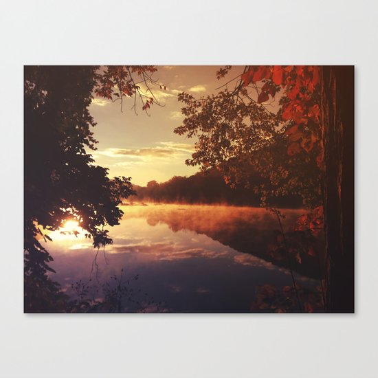 Early morningsun- Forest Sun Lake Trees Canvas Print