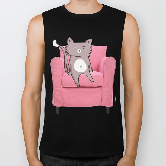 Cat is so lazy... Biker Tank