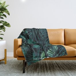 Tropical Jungle Night Leaves Pattern #1 (2020 Edition) #tropical #decor #art #society6 Throw Blanket