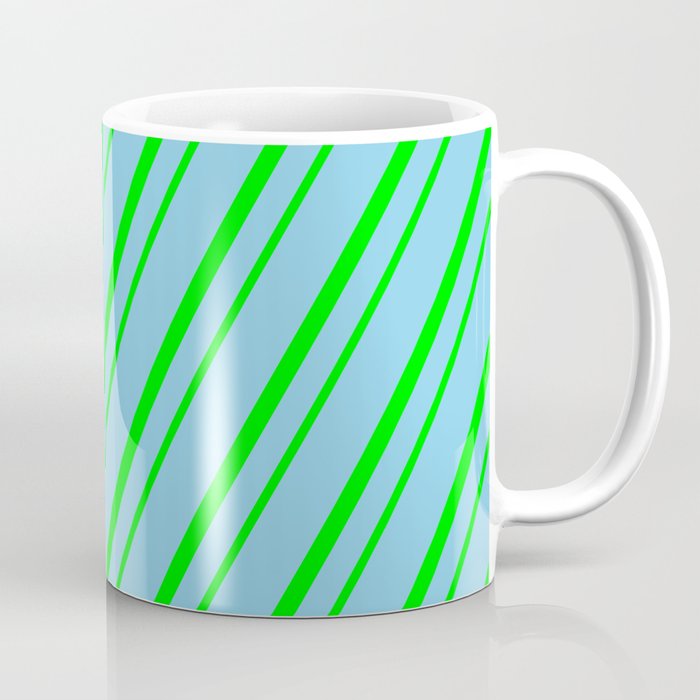 Sky Blue & Lime Colored Striped Pattern Coffee Mug