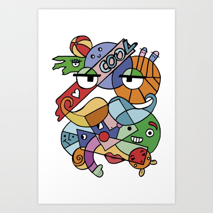 Abstract freshness of geometric faces and mustaches along with basketball inspiration. Art Print