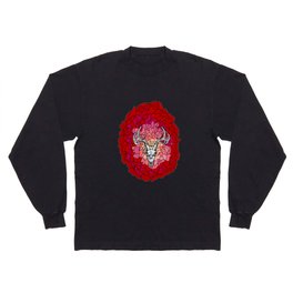 Deer Skull on Red Flower Long Sleeve T-shirt