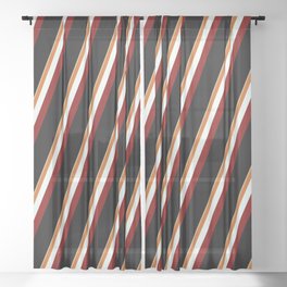 [ Thumbnail: Eyecatching Tan, Chocolate, Mint Cream, Maroon & Black Colored Pattern of Stripes Sheer Curtain ]