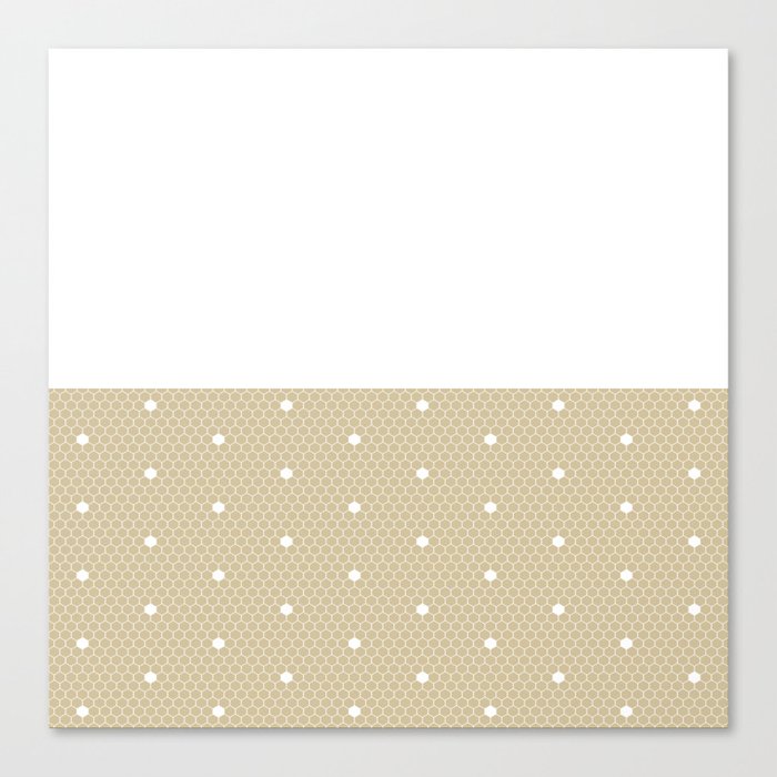 White Polka Dots Lace Horizontal Split on Vintage Beige Canvas Print