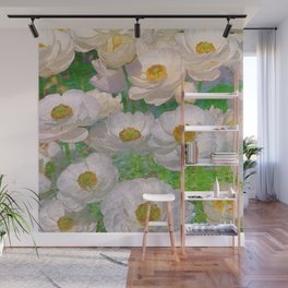 white ranunculus painted impressionism style Wall Mural
