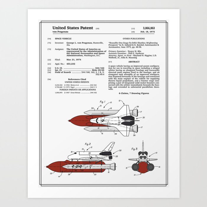 Space Shuttle Patent Art Print