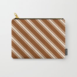 [ Thumbnail: Brown & Beige Colored Stripes Pattern Carry-All Pouch ]