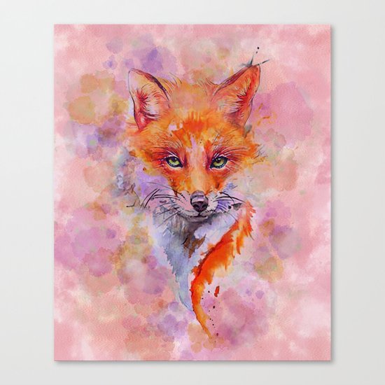 Watercolor colorful Fox Canvas Print