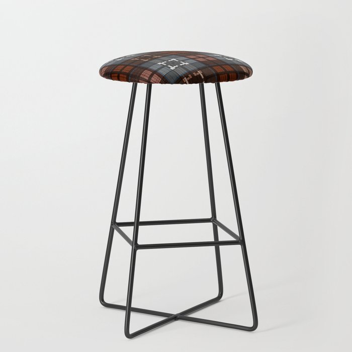Dark Black And Blue Plaid Checkered Scandinavian Design Bar Stool