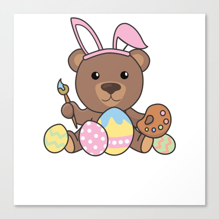 Sweet Bear At Easter With Easter Eggs As An Easter Canvas Print