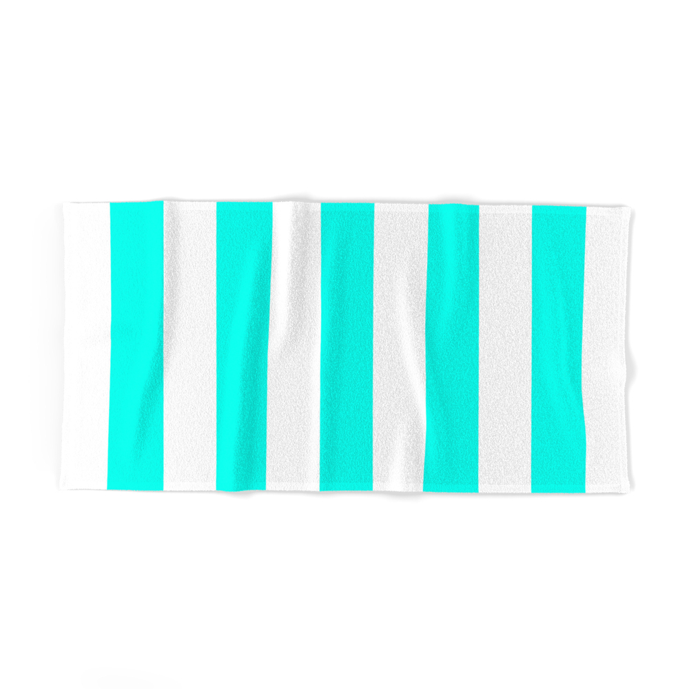 Turquoise Blue - Solid Color - White Vertical Lines Pattern Bath Towel by makeitcolorful