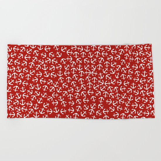Maritime small Nautical Red and White Anchor Pattern - Anchors on #Society6 Beach Towel