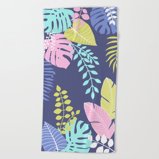 Bold Pastel Jungle Floral Beach Towel