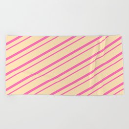[ Thumbnail: Hot Pink & Beige Colored Lines/Stripes Pattern Beach Towel ]