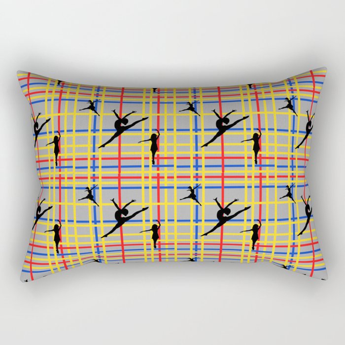 Dancing like Piet Mondrian - New York City I. Red, yellow, and Blue lines on the grey background Rectangular Pillow
