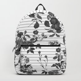 Black and White Floral on Stripes Backpack