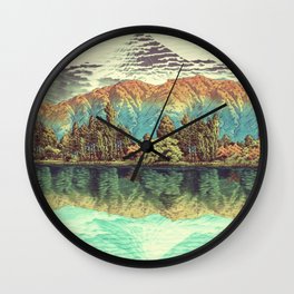 The Unknown Hills in Kamakura Wall Clock | Nature, Graphic Design, Painting, Green, Blue, Mountain, Oil, Landscape, Digital, Pop Art 