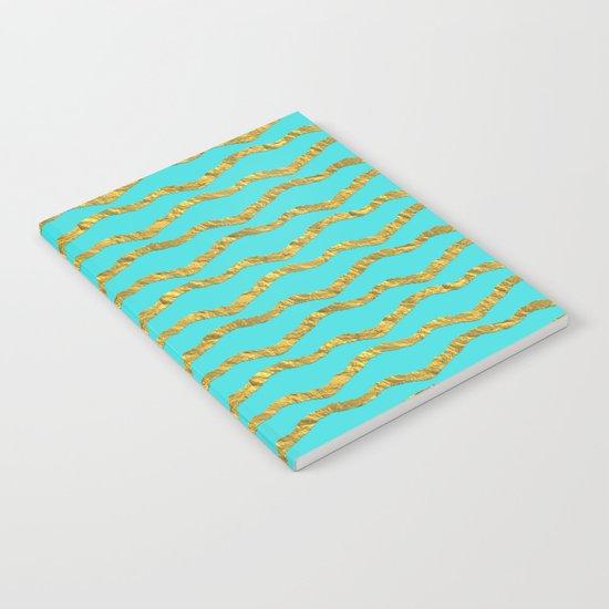 Golden waves - Abstract geometrical pattern on aqua backround Notebook