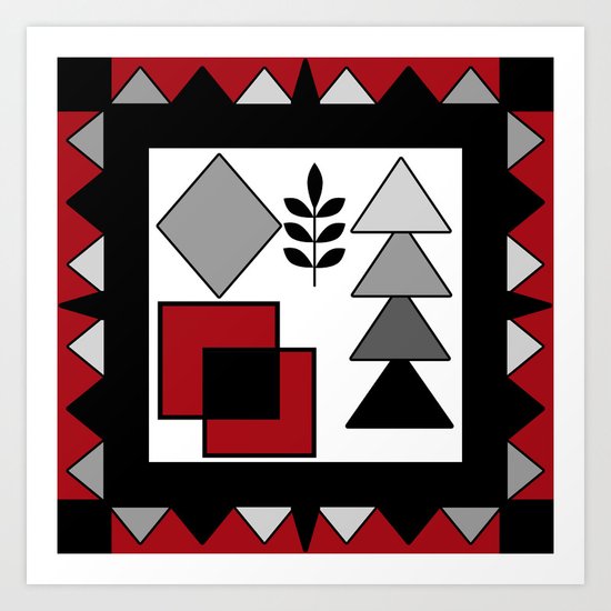 Ethnic pattern in red-black-white colors Art Print