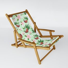 Lime in Coconut with Pink Plumeria Flowers Tropical Summer Pattern Sling Chair